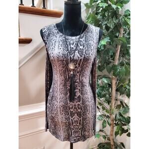 24/7 Womens Snake Print Rayon Round Neck Cold Shoulder Sleeve Top Blouse Size M